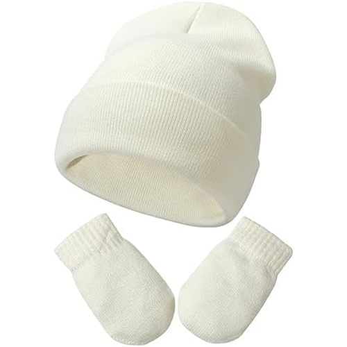 Baby Beanie Hat Gloves Set, Kids Winter Warm Knit Hat with glvoes,Toddler Soft Beanie for Little Boys Little Girls Children