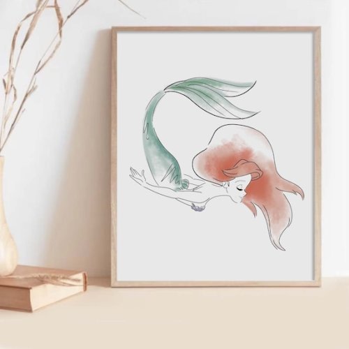 Princess Ariel Art Print, Little Mermaid Art, Hand Drawn Girls Nursery Art, Watercolor Nursery Art, Princess Art, Walt, Ocean Decor Mermaid - Etsy