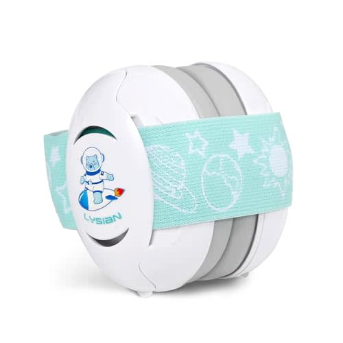 LYSIAN Baby Headphones Hearing Protection Ear Muffs for Infants 0-3 Years with Elastic Headband, Noise Cancelling Baby Earmuffs for Parade Fireworks, Festival, Sleep, Travel, Plane (White)