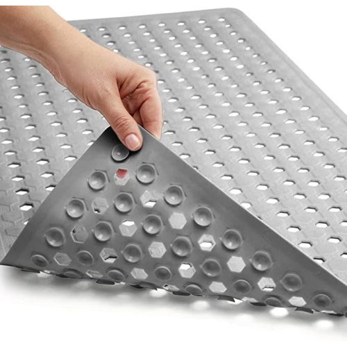 Gorilla Grip Patented Bath Tub Shower Mat, 35x16 Washable Bathtub Floor Mats, Suction Cups and Drain Holes to Keep Tubs Clean, Gray Opaque - Gray (Opaque)