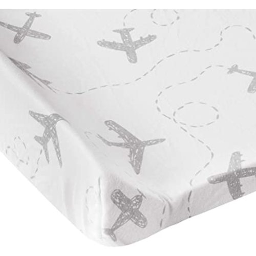 Andi Mae Changing Pad Cover - Grey Airplanes