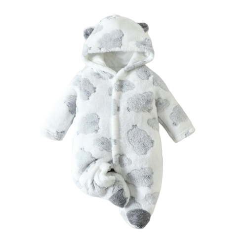 Newborn Baby Fleece Jumpsuit Romper Snowsuit Winter Onesie Bear Warm Hooded Outfits for Girls Boys Clothes