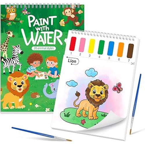 Paint with Water Coloring Books for Toddlers,Animal Theme Mess Free Watercolor Painting Papers for Kids Water Color Paint Kit Art Craft Gift for Ages 1-3, 4-8