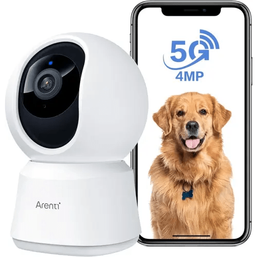 ARENTI 5G Security Camera Indoor, 4MP Pet Camera with Speaker for Dog/Cat, Baby Monitor with Phone App, Dual-Band WiFi, Auto Tracking, Super Night Vision, 2-Way Talk, Cloud & SD Card Storage