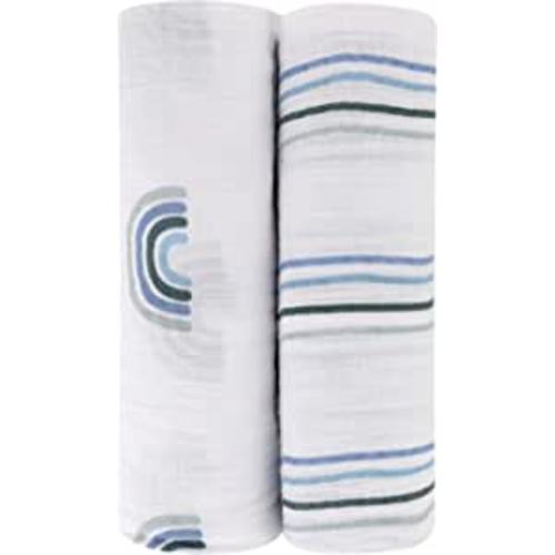 Amazon.com: Ely's & Co. Cotton Muslin Swaddle Blanket 2-Pack for Baby Boy — 100% Cotton Muslin Extra-Large Swaddle Blankets (47” x 47”) Blue Rainbows | Blue Stripes : Baby