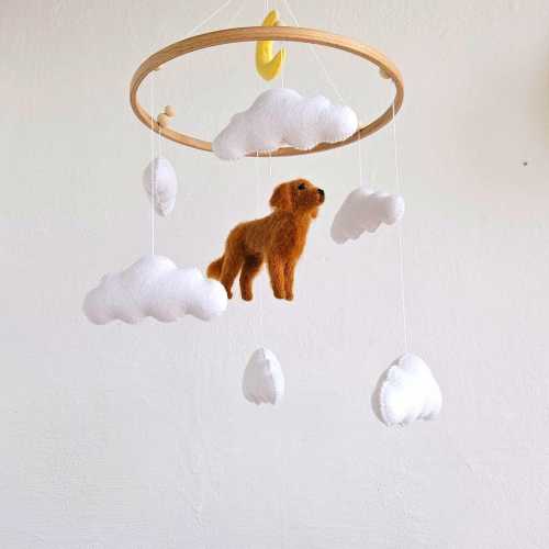 Golden Retriever Baby Mobile: Soft Wool Dog Nursery Decor, Baseball Gifts for Boys