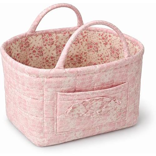 Boho-Chic Quilted Floral Storage Basket, 2026 New Large Capacity Collapsible Boho Fabric Organizer with Handles & Pocket for Home, Picnic, Shopping, Travel (Pink Flowers)