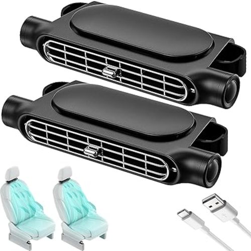 2025 New Car Seat Cooling Fan, Car Rear Seat Headrest Cooling Fan, Mini Portable USB Rechargeable Backseat Cool Fans with 3 Adjustable Wind Speeds for All Cars Vehicle Jeep Van Rv Truck(2pcs Black)