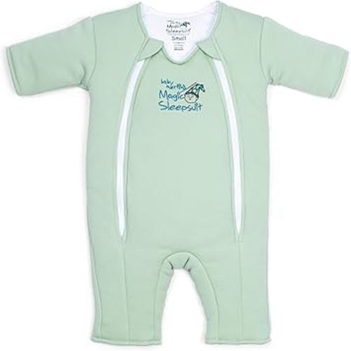 Magic Sleepsuit Baby Merlin's Cotton Baby Swaddle Transition Product - Soft and Cozy Design, Double Zipper for Easy Diaper Changes, Promotes Safe Sleep, 3-6 Months - Sage Green - Small 12-18lbs