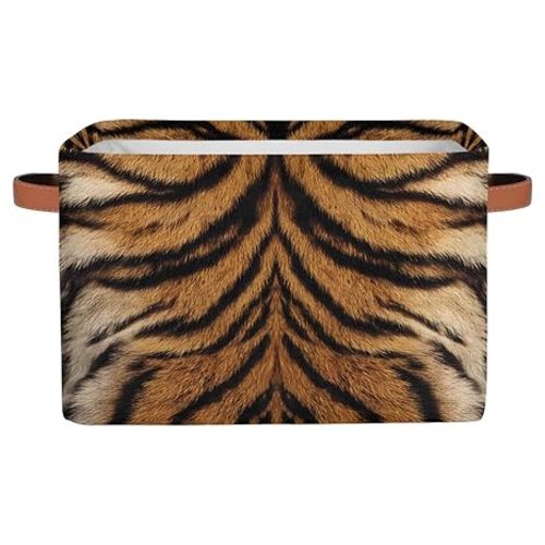 SEULIFE Animal Tiger Leopard Print Foldable Storage Basket, Large Collapsible Organizer Storage Bin Cube Toys Storage Boxes with Handles for Bathroom Kids Nursery Closet Storage, 1 Pack