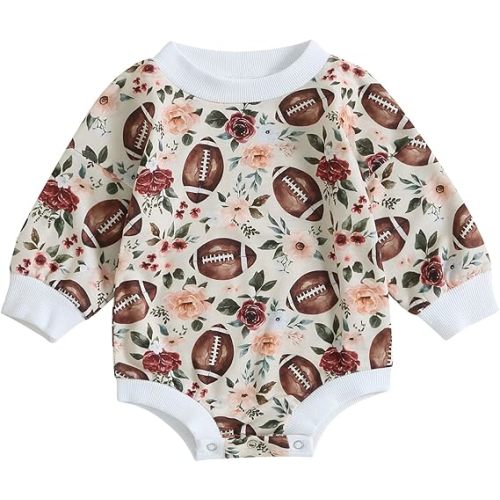 0-3 Baby Football Sweatshirt Romper Outfit Infant Girl Boy Funny Letter Long Sleeve Bodysuit Fall Winter Clothes