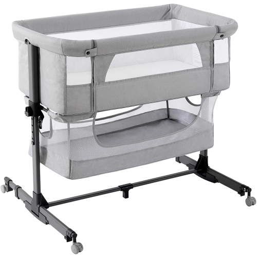 Nordmiex Portable Newborns 3 in 1 Adjustable Bedside Sleeper Baby Bassinet with Breathable Net, Light Gray