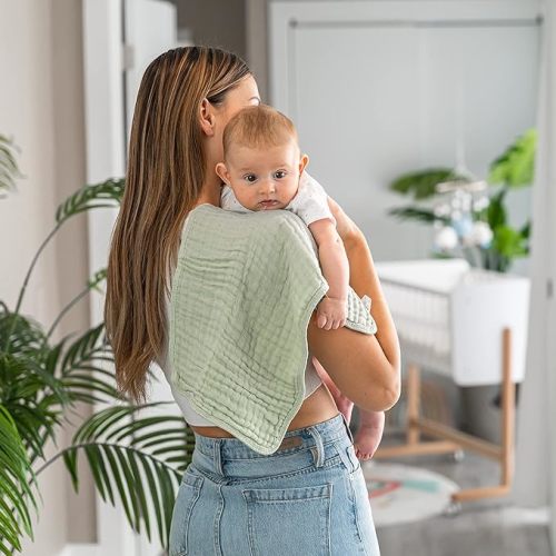 Comfy Cubs Muslin Burp Cloths Large 100% Cotton Hand Washcloths for Babies, Baby Essentials 6 Layers Extra Absorbent and Soft Boys & Girls Baby Rags for Newborn Registry (Sage, 6-Pack, 20" X10") - 6-Pack 20"X10"