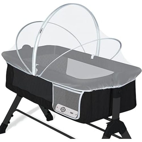 Orzbow Bassinet Cover with Two-Way Zippers & Storage Bag, Bassine Mosquito Net Cover for Bedside Sleeper to Keep Cats Out- Infant from Mosquito Bites and Falling Protection, White