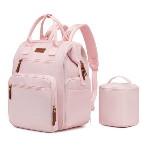 Breast Pump Bag for Spectra & Work with 14 inch Laptop Sleeve - Convertible Large Diaper Bag Backpack with Cooler Storage for Travel, Pink