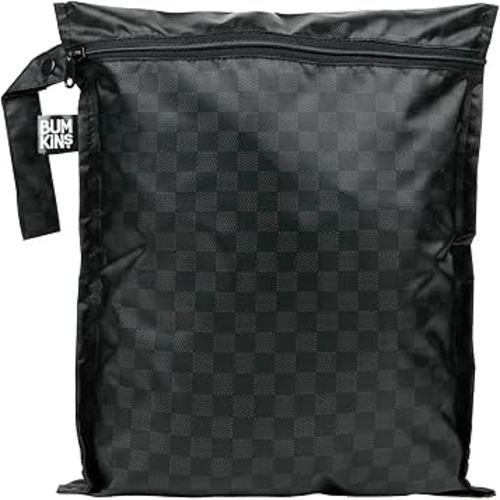 Bumkins Waterproof Wet Bag for Baby, Travel, Swim Suit, Cloth Diapers, Pump Parts, Pool, Beach, Gym Clothes, Toiletry, Hook to Stroller, Daycare, Zipper Reusable Wetdry Packing Pouch, Black Check