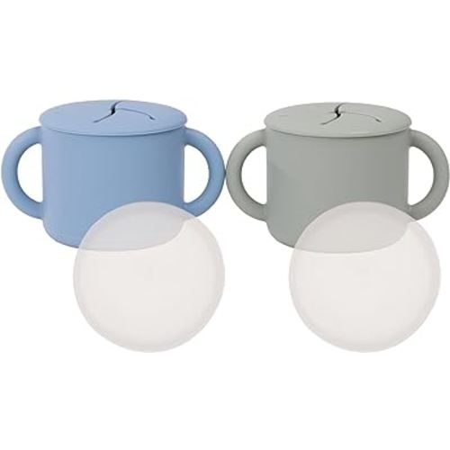 WeeSprout Snack Containers, Food Grade Silicone Cups, Spill-Proof Tops For Toddlers and Babies, Premium Hard Plastic Travel Lids, Dishwasher Safe, Set of 2 Snack Catchers