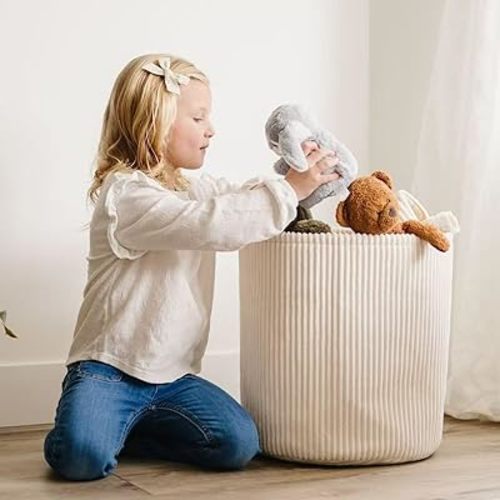 PUTSKA Laundry Basket Hamper – Blanket Basket for organizing, Décor and Toys, Clothes Hamper – Perfect for Baby and Kids Room, Nursery, Bedroom, Bathroom, Living Room – Large, Cream