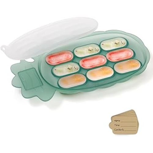 Haakaa Freezer Tray - Breast Milk Teething - Baby Fruit Food Feeder Teether Tray - Baby Popsicle Mold Food Maker - Ice Cube Tray - BPA Free Silicone - Pea Green