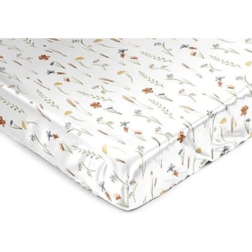 Sweet Jojo Designs Boho Floral Garden Flower Girl Baby Satin Fitted Crib Sheet Infant Newborn Nursery Toddler Bed Room Standard Mattress Watercolor Bohemian Farmhouse Wildflower Vintage Shabby Chic