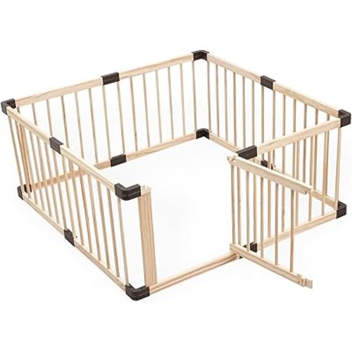 MEWANG Wooden Baby Playpen for Toddler and Babies, 49.6"x21.7" Extra Large Foldable Baby Playard, Adjustable Safety Play Fence with Locking Gate for Indoor & Outdoor, Toddler Fence Play Area Indoor