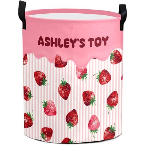 Personalized Laundry Basket Hamper Sweety Strawberry Storage Baskets with Handles for Kids Room,Clothes, Nursery Decor