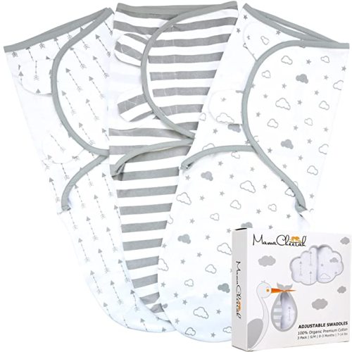 Mama Cheetah Organic Baby Swaddle Blanket, Adjustable Newborn Swaddle Sleep Sacks, Easy Swaddles for Boys and Girls 0-3 Months, Nursery Swaddling Essentials, 3-Pack, Grey