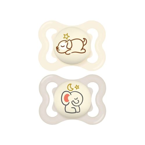 MAM Supreme Night Baby Pacifier, for Sensitive Skin, Patented Nipple, 2 Pack, 0-6 Months, Unisex