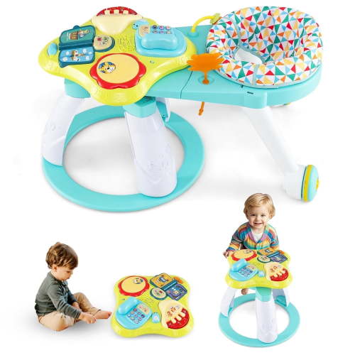 OLAKIDS 3 in 1 Walk Around Baby Activity Center, Baby Walker with Play Table, Wheels, Detachable Seat Cushion, 3 Adjustable Heights, Learning Toys for Boys Girls Aged 6-36 Months