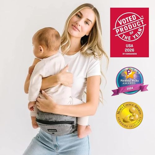 Tushbaby Original Hip Seat Baby Carrier for Babies & Toddlers up to 45 lbs, Safety Certified, Lightweight No-Foam Design with Storage, Grey