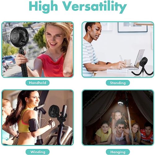 AMACOOL Battery Operated Stroller Fan Flexible Tripod Clip On Fan with 3 Speeds and Rotatable Handheld Personal Fan for Car Seat Crib Bike Treadmill (Black)