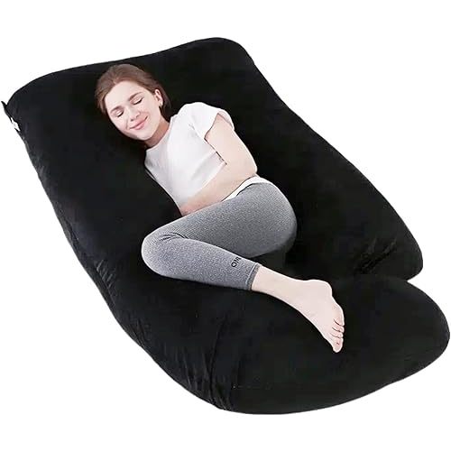 ALLOPERA Pregnancy Pillow, Full Body Maternity Pillow 57 inch, with Removable Washable Cover - Sleep Support for Legs, Back, Neck, Shoulder, HIPS, Belly for Pregnent Women, Velvet (Coal-Black)