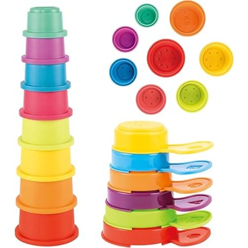 Baby Bath Toys for Kids Ages 1-3 14 PCS Mold Free Toddler Bath Toys for 2-4 Bathtub Water Toys Rainbow Stacking Cups for Babies 6-12 Months Early Learning Educational Gifts