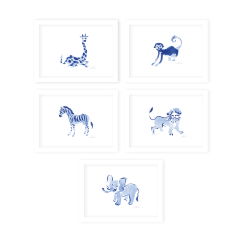 Blue Safari Art Print Set
