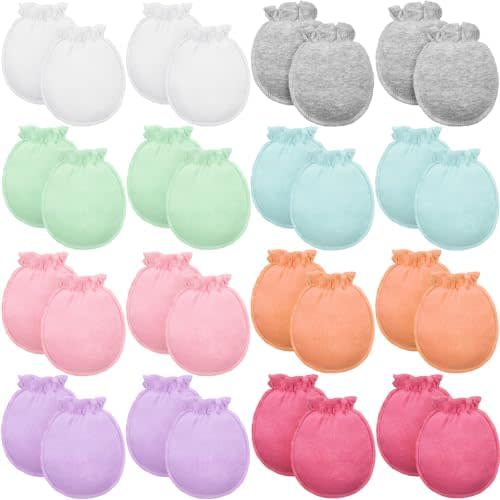 16 Pairs Newborn Baby Cotton Mittens No Scratch Gloves Unisex Newborn Mittens for baby Boys Girls 0-6 Months