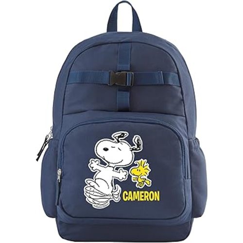 Let's Make Memories Kids Backpack for School - Personalized - PEANUTS SNOOPY Bookbag with Lunch Box - Navy Blue - Happy Dance