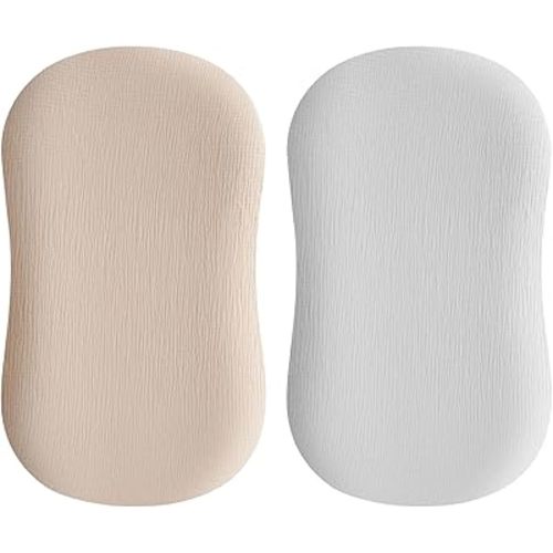 2 Pack Muslin Baby Lounger Pillow Covers Soft Breathable Newborn Bed Cover Replacement Seat Slipcovers for Infant Boys Girls Bassinet Sleeping Nest for Naps Tummy Time at Home Travel (Covers Only)