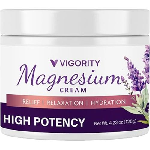 Vigority Magnesium Cream for Sleep: Magnesium Lotion for Leg Cramps - Soothing Magnesium with Lavender, Vitamin E and Shea Butter - Safe for Kids & Pregnant Individuals - 4.23 oz