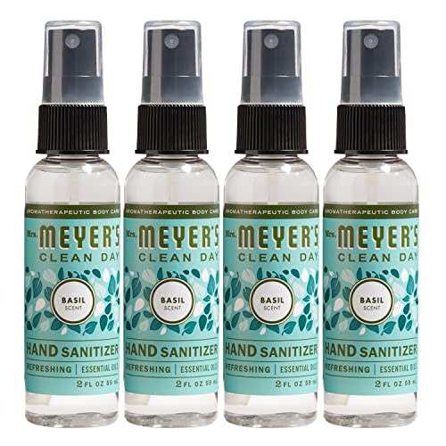 MRS. MEYER'S CLEAN DAY Antibacterial Hand Sanitizer Spray, Travel Size, Removes 99.9% of Bacteria, Basil, 2 oz - Pack of 4