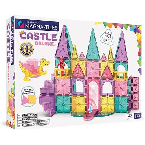 MAGNA-TILES Castle DLX 48-Piece Magnetic Construction Set, The Original Magnetic Building Brand
