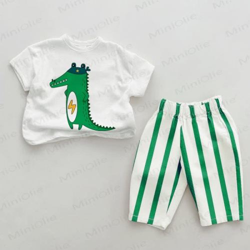 Baby Alligator Green Vertical Striped 2-piece Set