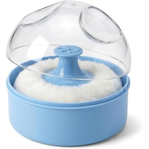 Large Soft Baby Powder Puff with Hygienic Storage Case - 9.3x7.5cm Gentle Wool Fabric for Newborn & Infant Sensitive Skin - Post Bath & Diaper Change Essential