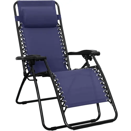 Amazon Basics Outdoor Patio Zero Gravity Lounge Chair with Pillow, Folding Reclining and Textilene Adjustable, Folding Lounge Lawn Chairs for Outside, 26", Blue
