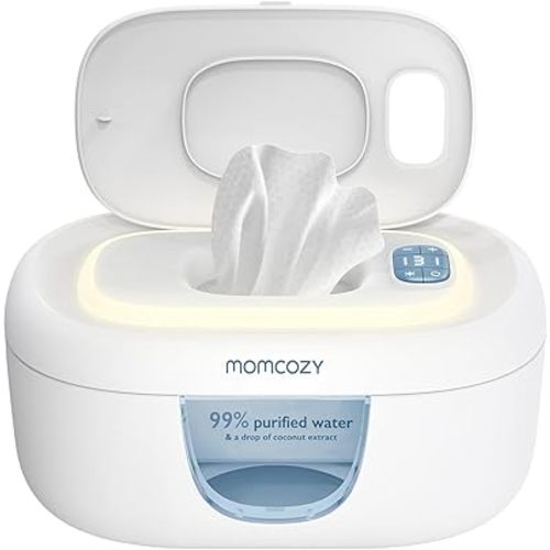 Momcozy Baby Wipe Warmer, Innovative Spring Design, Large Capacity Wipes Dispenser for 60-80pcs, Fast & Even Heating, 4 Modes of Temperature Heating Control, Diaper Wipe Warmer with Night Light, Blue
