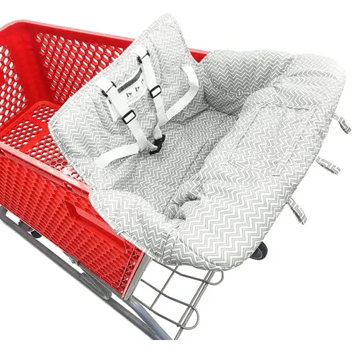Portable 2-in-1 Shopping Cart & High Chair Covers for Babies, Kids, Infants, Toddlers | Universal Size with Free Carry Bag (Gray Chevron)