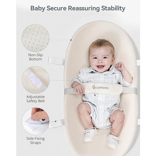 COMOMY Baby Changing Pad with Wipeable & Waterproof PU Cover, Contoured Diaper Changing Pad for Dresser with Non-Slip Safety Belt, Portable and Lightweight, Large Cushioned Foam, Creamy White