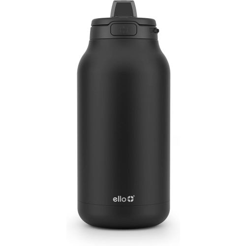Ello Hydra 64oz Half Gallon Vacuum Insulated Stainless Steel Jug with Locking, Leak-Proof Lid and Soft Silicone Straw, Metal Reusable Water Bottle, Keeps Cold All Day, Black
