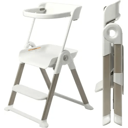 Boon Pivot Toddler Tower Kids Kitchen Step Stool - Folding Toddler Step Stool for Bathroom Sink or Kitchen Counter - Step Stool for Toddlers with CPC Certification - White - Ages 18 Months to 4 Years