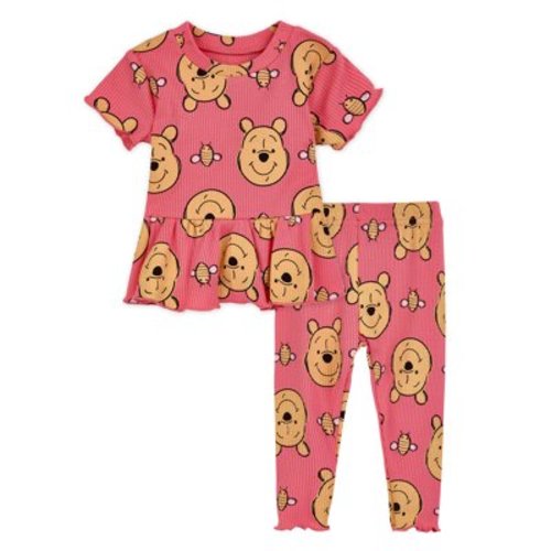 Character Baby Girls Rib Short Sleeve Top & Leggings Set, 2-Pice, Sizes 0/3 Months-24 Months