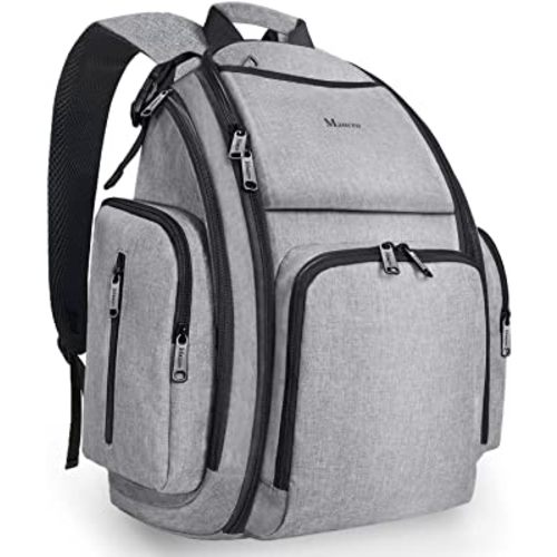 Mancro Diaper Bag Backpack, Large Multifunction Waterproof Travel Baby Changing Bag for Dad Mom with 4 Insulated Pockets and Stroller Straps, Maternity Baby Bag for Boys Girls, Grey
